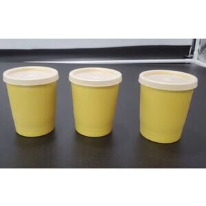 VTG Tupperware 6 oz. Kids' Juice Glasses Tumblers 1251 Set of 3 Harvest w/lids